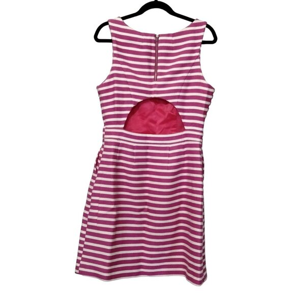 Halogen Pink White Striped Sleeveless Side Pockets Back Cutout  Dress Size 12 - Picture 8 of 12